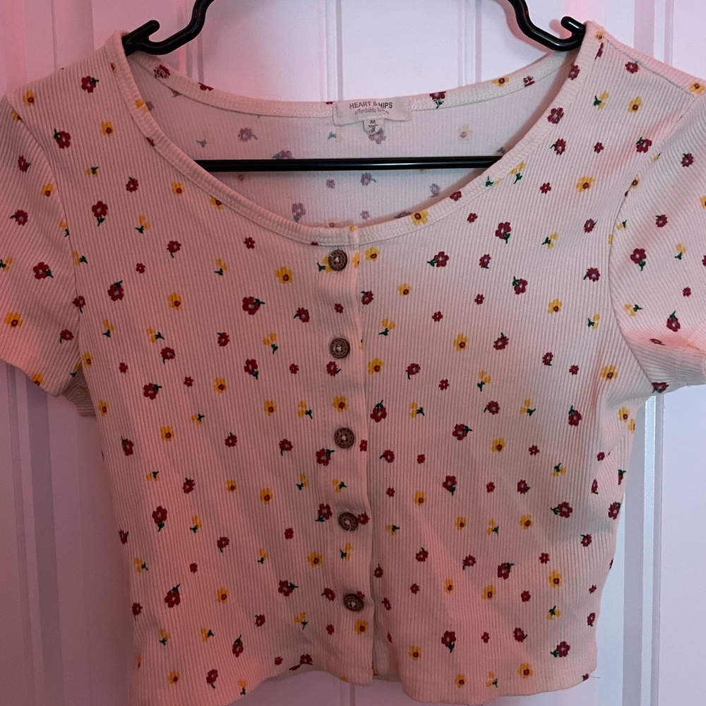 Vintage floral button up crop top